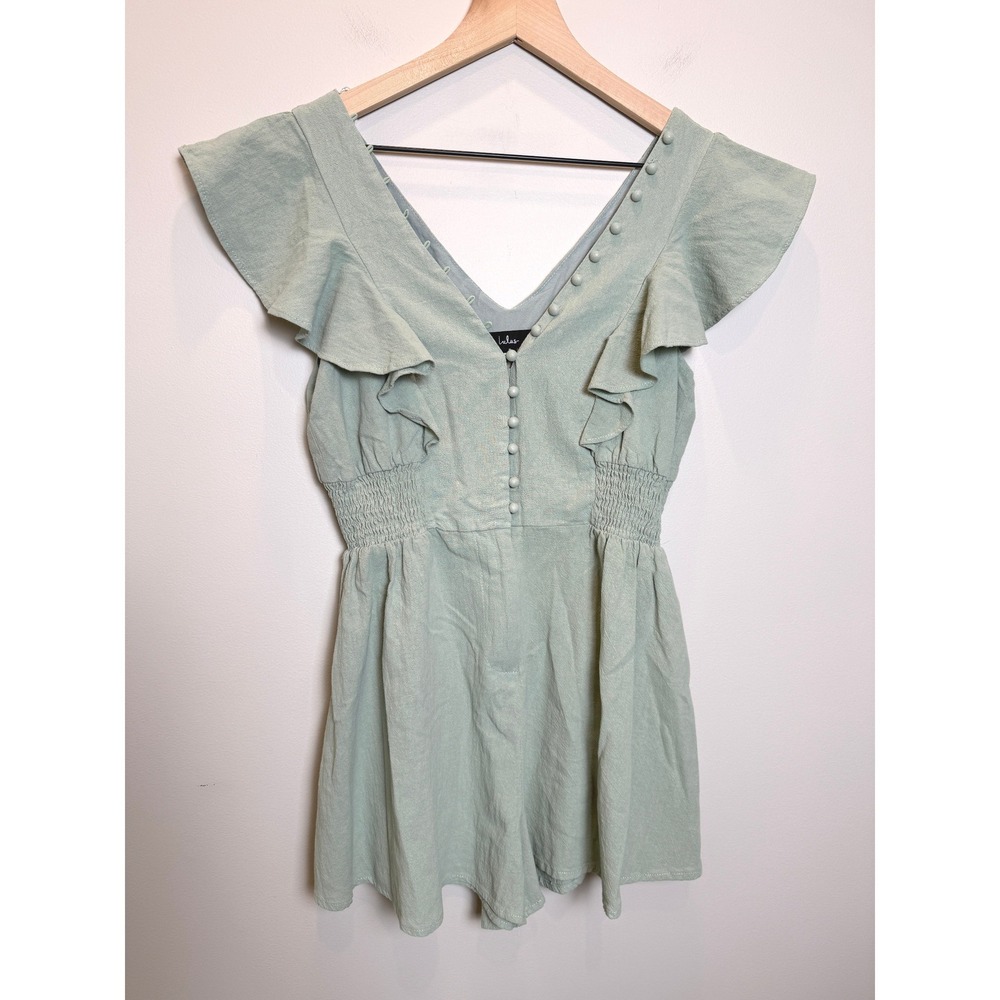 Lulus S Romper Sage Green Flutter‎ Sleeve Boho Spring Cottagecore Coastal Pastel